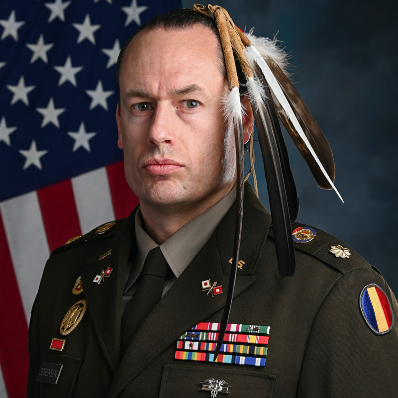Patrick Sorensen portrait in uniform with head dress