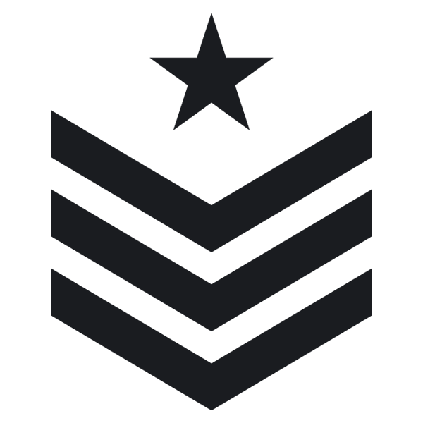 Black and white military general stripes - a centered star with three v shapes underneath it