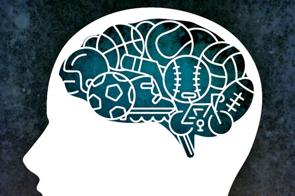 graphic of head and brain with icons
