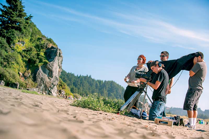 Shooting video at Moonstone Beach