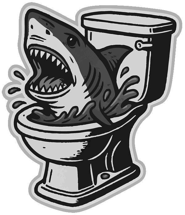 Shark coming out of a toilet